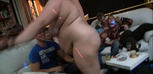  Fat chick strips and gives head in the bar